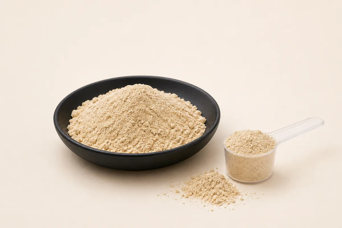 Pet nutrition supplement powder and measuring scoop